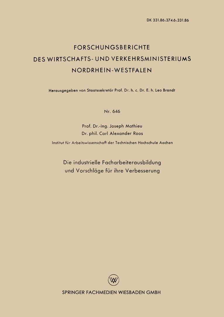 Die industrielle Facharbeiterausbildung und Vorschlge fr ihre Verbesserung 1