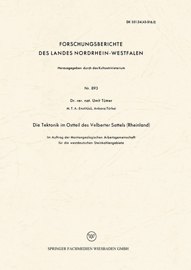 Ümit Tümer - Die Tektonik im Ostteil des Velberter Sattels (Rheinland), Häftad