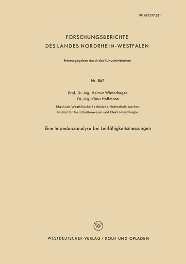 Helmut Winterhager - Eine Impedanzanalyse bei Leitfähigkeitsmessungen, Häftad