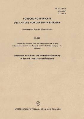 Kenneth A Loparo, Kenneth A. Loparo, Verband der deutschen Tuch- und Kleideri - Disposition mit Arbeits- und Vertriebsvorbereitung in der Tuch- und Kleiderstoffindustrie, Häftad