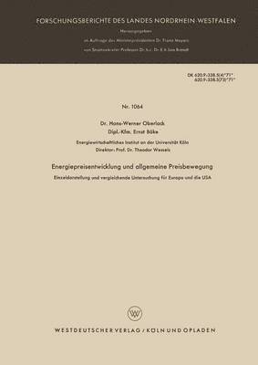 bokomslag Energiepreisentwicklung Und Allgemeine Preisbewegung: Einzeldarstellung Und Vergleichende Untersuchung Für Europa Und Die USA