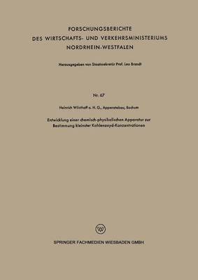 bokomslag Entwicklung einer chemisch-physikalischen Apparatur zur Bestimmung kleinster Kohlenoxyd-Konzentrationen