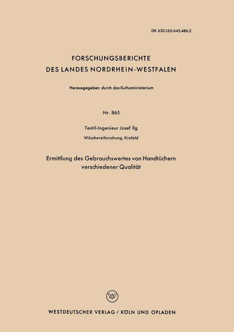 Josef Ilg - Ermittlung des Gebrauchswertes von Handtüchern verschiedener Qualität, Häftad