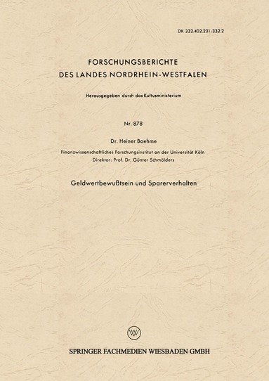 bokomslag Geldwertbewußtsein und Sparerverhalten