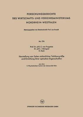 bokomslag Herstellung von Solen einheitlicher Teilchengröße und Ermittlung ihrer optischen Eigenschaften