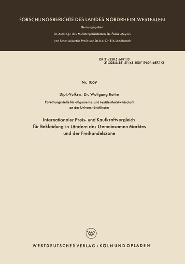 Wolfgang Rothe - Internationaler Preis- und Kaufkraftvergleich für Bekleidung in Ländern des Gemeinsamen Marktes und der Freihandelszone, Häftad