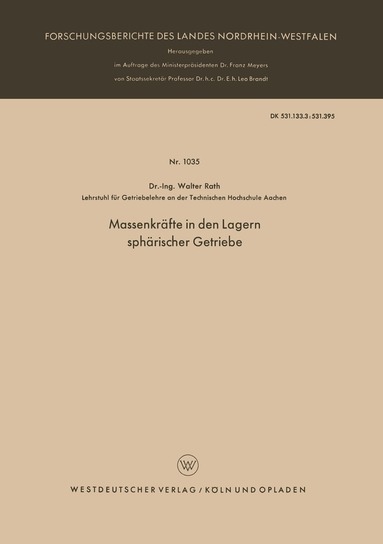 Walter Rath - Massenkräfte in den Lagern sphärischer Getriebe, Häftad