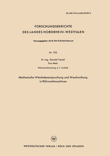 Oswald Viertel - Mechanische Wäschebeanspruchung und Waschwirkung in Rührwerkmaschinen, Häftad