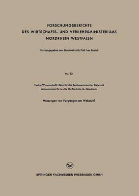 bokomslag Forschungsberichte des Wirtschafts- und Verkehrsministeriums Nordrhein-Westfalen