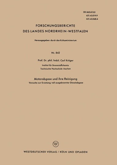 Carl Kröger - Motorabgase und ihre Reinigung, Häftad