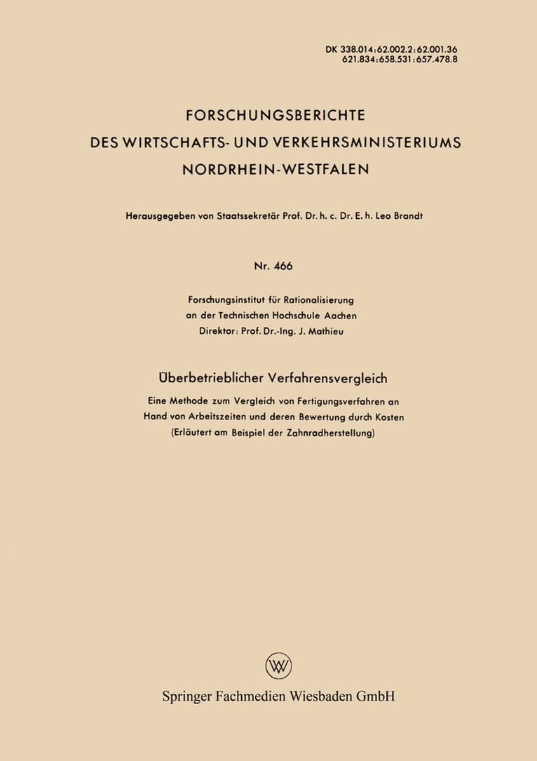 J. Mathieu - Überbetrieblicher Verfahrensvergleich, Häftad
