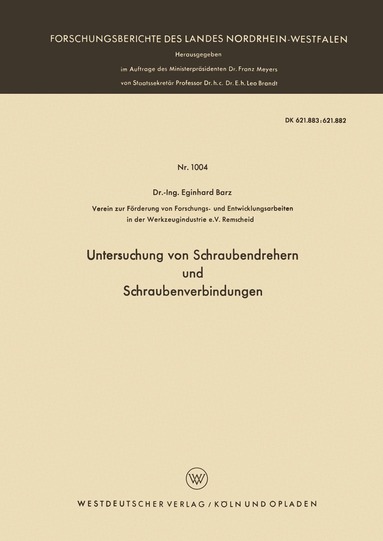 Eginhard Barz - Untersuchung von Schraubendrehern und Schraubenverbindungen, Häftad