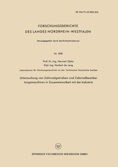 bokomslag Untersuchung von Zahnradgetrieben und Zahnradbearbeitungsmaschinen in Zusammenarbeit mit der Industrie