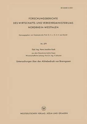 Hans-Joachim Koch - Untersuchungen über den Abhebedruck von Brenngasen, Häftad