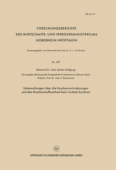 Günter Mussgnug - Untersuchungen über die Knochenveränderungen und den Knochenstoffwechsel beim Sudeck-Syndrom, Häftad