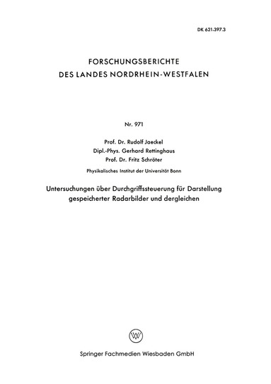 Rudolf Jaeckel - Untersuchungen über Durchgriffssteuerung für Darstellung gespeicherter Radarbilder und dergleichen, Häftad