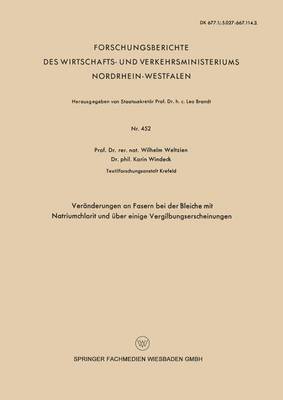 Wilhelm Weltzien - Veränderungen an Fasern Bei Der Bleiche Mit Natriumchlorit Und Über Einige Vergilbungserscheinungen, Häftad