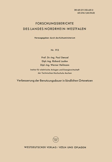 Paul Denzel - Verbesserung der Benutzungsdauer in ländlichen Ortsnetzen, Häftad