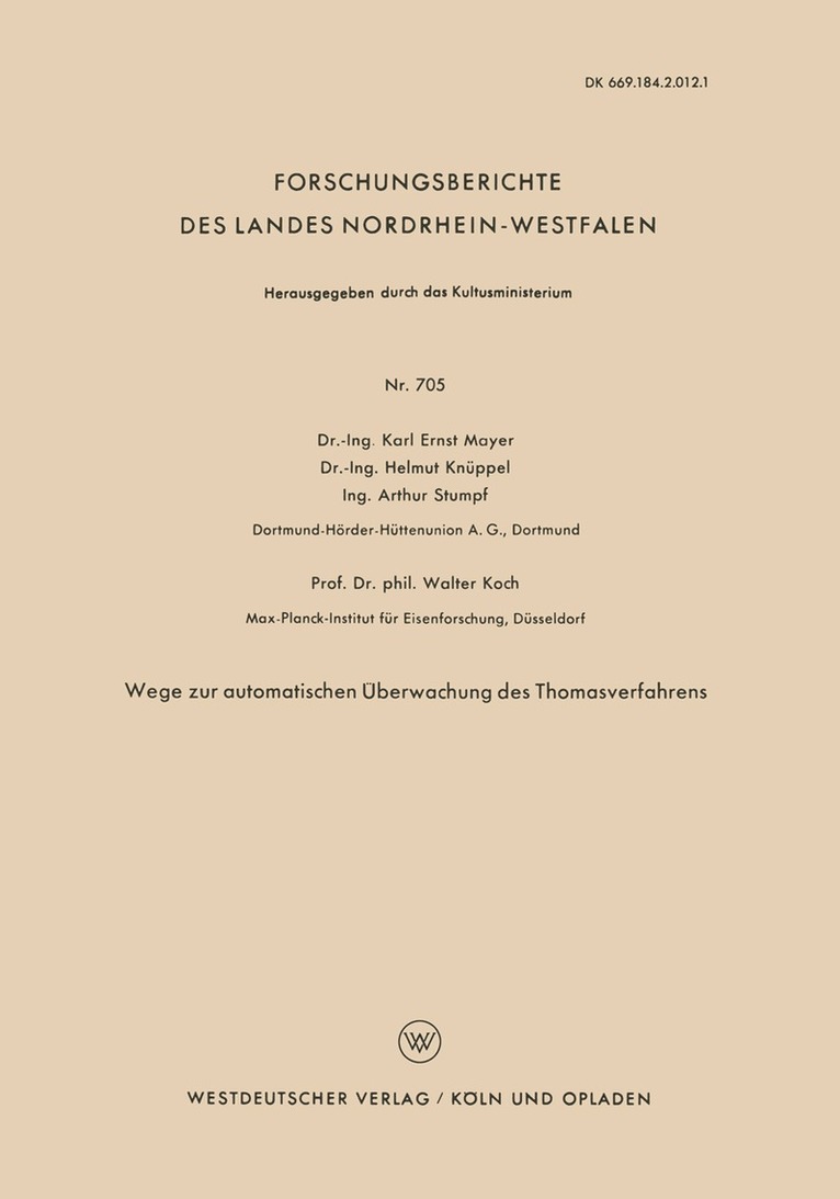 Karl Ernst Mayer, Helmut Knüppel, Arthur Stumpf - Wege zur automatischen Überwachung des Thomasverfahrens, Häftad