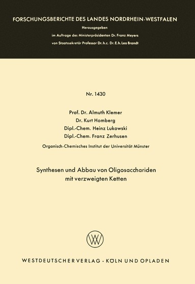 bokomslag Synthesen und Abbau von Oligosacchariden mit verzweigten Ketten