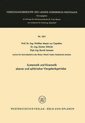 bokomslag Systematik Und Kinematik Ebener Und Sphärischer Viergelenkgetriebe