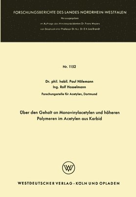 bokomslag Über den Gehalt an Monovinylacetylen und höheren Polymeren im Acetylen aus Karbid