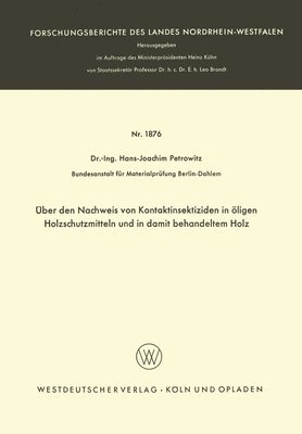 bokomslag Über den Nachweis von Kontaktinsektiziden in öligen Holzschutzmitteln und in damit behandeltem Holz