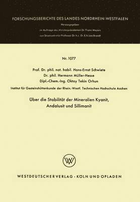 bokomslag ber die Stabilitt der Mineralien Kyanit, Andalusit und Sillimanit