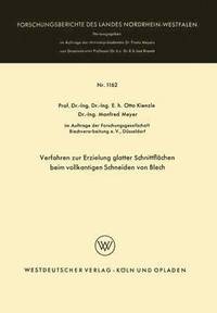 bokomslag Verfahren Zur Erzielung Glatter Schnittflächen Beim Vollkantigen Schneiden Von Blech