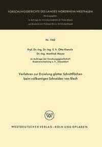 bokomslag Verfahren zur Erzielung glatter Schnittflachen beim vollkantigen Schneiden von Blech