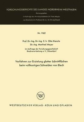 bokomslag Verfahren zur Erzielung glatter Schnittflachen beim vollkantigen Schneiden von Blech