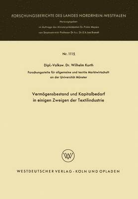 Vermögensbestand Und Kapitalbedarf in Einigen Zweigen Der Textilindustrie