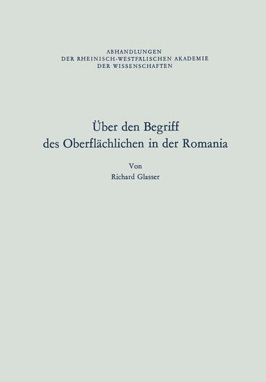 Richard Glasser - Über den Begriff des Oberflächlichen in der Romania, Häftad