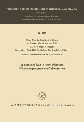 bokomslag Speisenverteilung in Krankenhäusern Wärmewagensystem und Tablettsystem