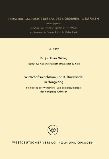 Klaus Mäding - Wirtschaftswachstum und Kulturwandel in Hongkong, Häftad
