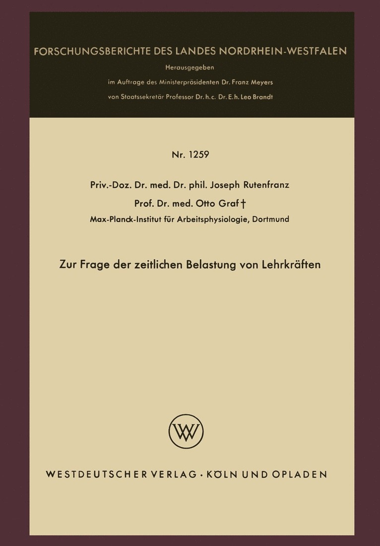 Joseph Rutenfranz - Zur Frage der zeitlichen Belastung von Lehrkräften, Häftad