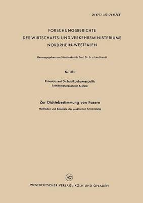 bokomslag Zur Dichtebestimmung Von Fasern: Methoden Und Beispiele Der Praktischen Anwendung