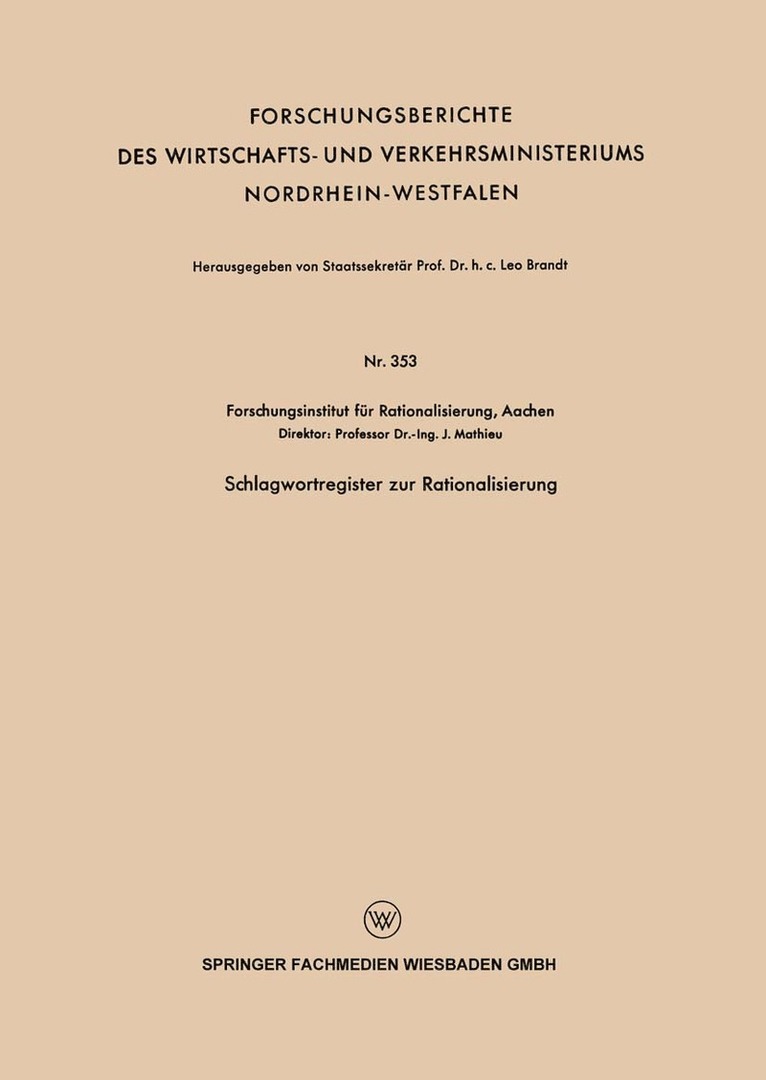 J. Mathieu - Schlagwortregister zur Rationalisierung, Häftad