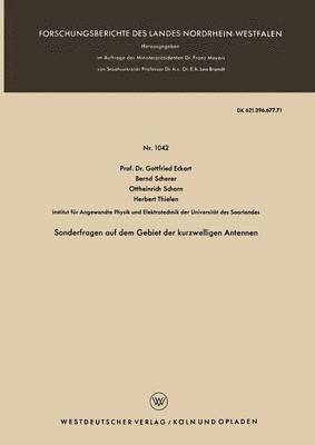 Gottfried Eckart, Bernd Scherer - Sonderfragen Auf Dem Gebiet Der Kurzwelligen Antennen, Häftad