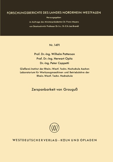 Wilhelm Patterson - Zerspanbarkeit von Grauguß, Häftad