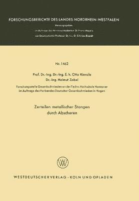 Otto Kienzle - Zerteilen Metallischer Stangen Durch Abscheren, Häftad