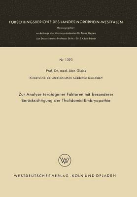 bokomslag Zur Analyse Teratogener Faktoren Mit Besonderer Berücksichtigung Der Thalidomid-Embryopathie