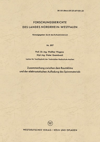 bokomslag Zusammenhang zwischen dem Raumklima und der elektrostatischen Aufladung des Spinnmaterials