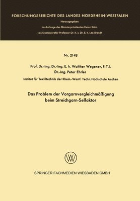 bokomslag Problem der Vorgarnvergleichmäßigung beim Streichgarn-Selfaktor