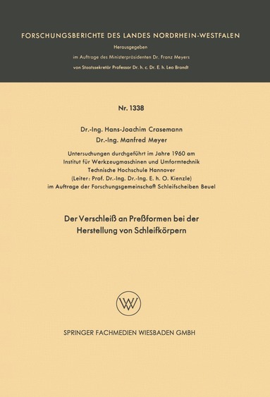 Hans-Joachim Crasemann - Der Verschleiß an Preßformen bei der Herstellung von Schleifkörpern, Häftad