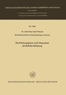 bokomslag Die Erholungsdauer nach Hitzearbeit als Maß der Belastung