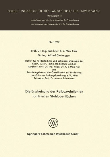 Max Fink - Die Erscheinung der Reiboxydation an ionitrierten Stahloberflächen, Häftad