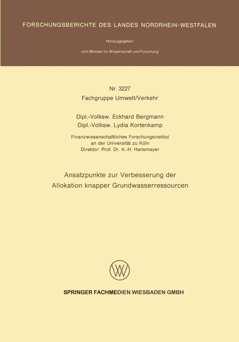 Ansatzpunkte zur Verbesserung der Allokation knapper Grundwasserressourcen