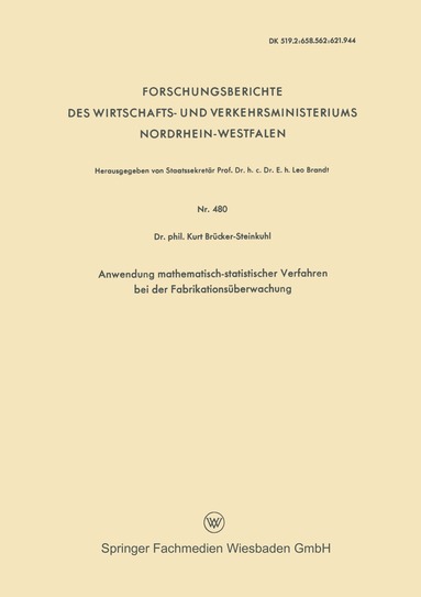 Kurt Brücker-Steinkuhl - Anwendung mathematisch-statistischer Verfahren bei der Fabrikationsüberwachung, Häftad