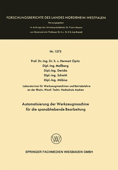 Herwart Opitz - Automatisierung der Werkzeugmaschine für die spanabhebende Bearbeitung, Häftad